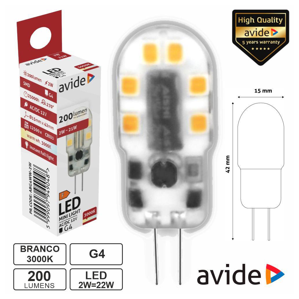 (imagem para) Lâmpada LED G4 2W 12V 3000K 200lm AVIDE